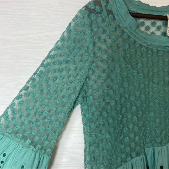 RHUM & RAISIN Teal Eyelet layer Tunic Boho Bohemian M/L - Picture 6 of 11